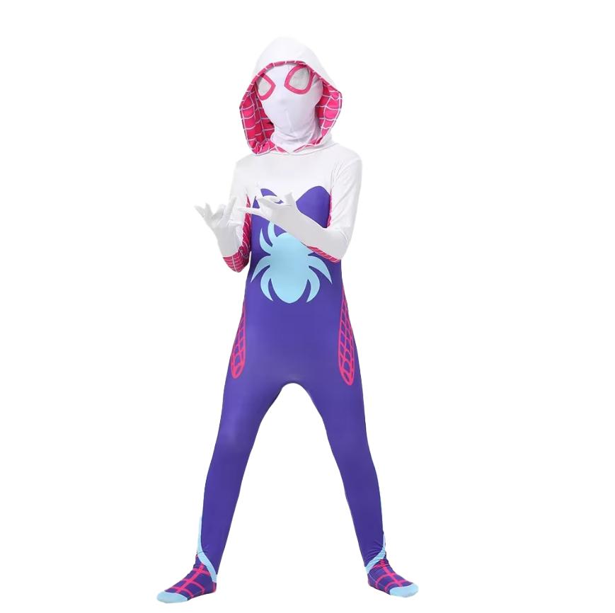 Kids Superhero Spider Costume Spandex Jumpsuit Halloween Cosplay Costumes Bodysuit Kids Head Cover Separation Party Set