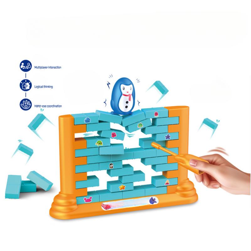 Saving Penguin Children's Puzzle Toys: Two Person Wall Building and Pushing Wall Parent-child Interactive Fun Board Game Toys
