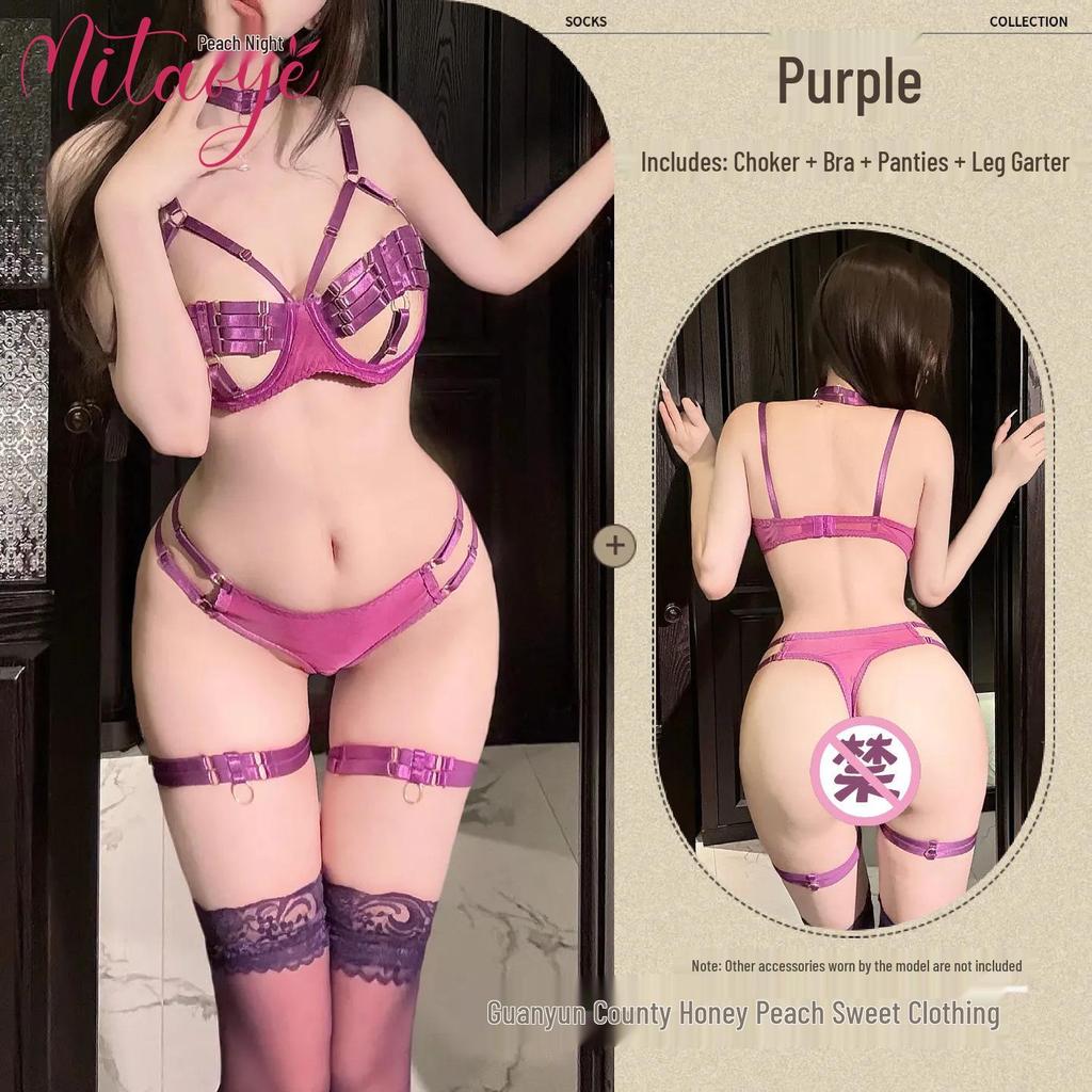 European & American Lace Hollow-Out Lingerie Set with Underwire Bra & Panties