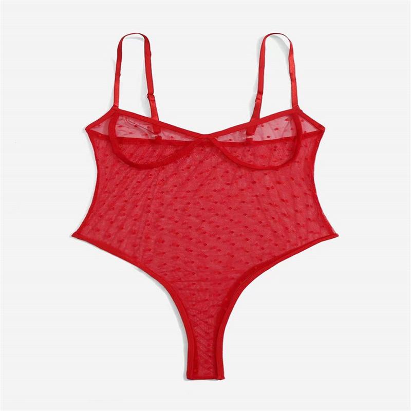 Sexy High Cut Strampler Frau Durchsichtig Mesh Bodys Polka Dot Overalls Erotische Dessous Weibliche Transparente Unterwäsche