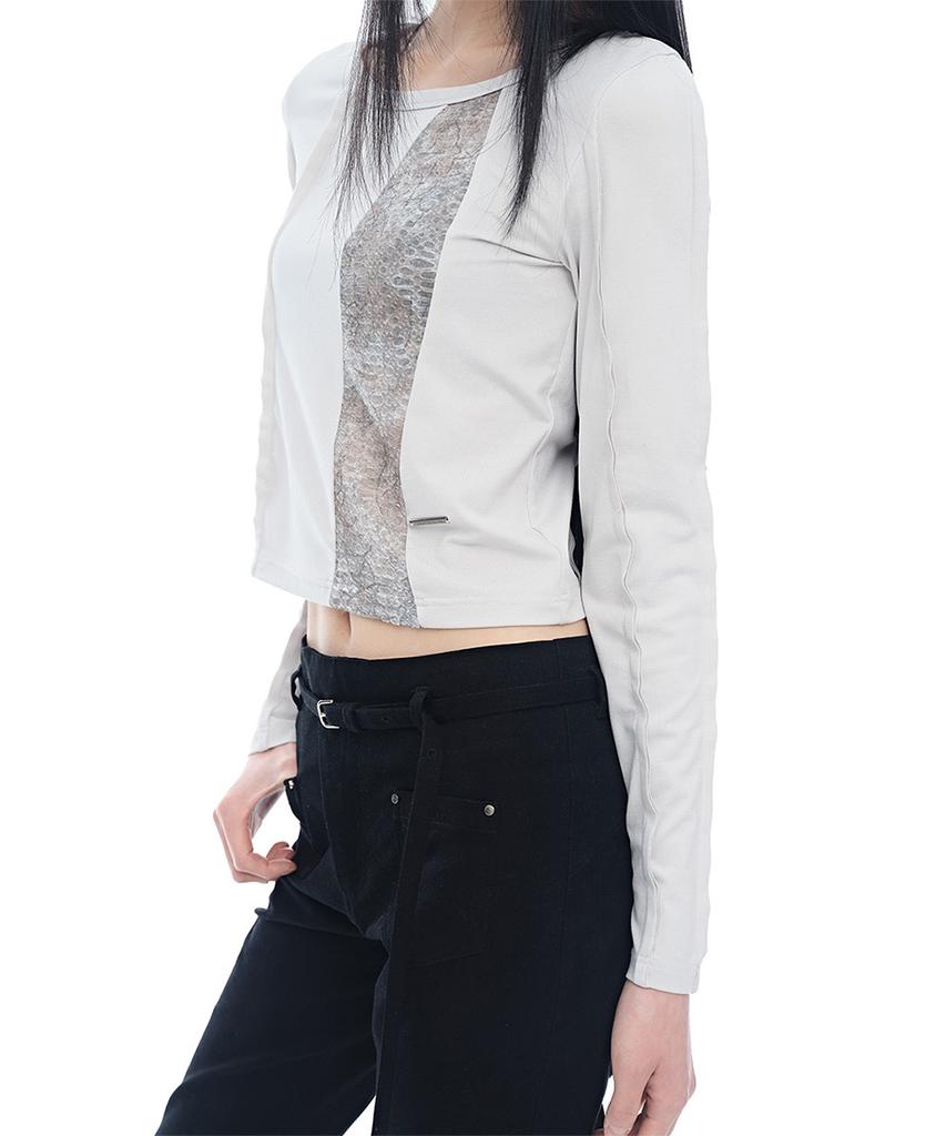 HALF DEVIL US Panel Cut Crop T-Shirt_Light Gray