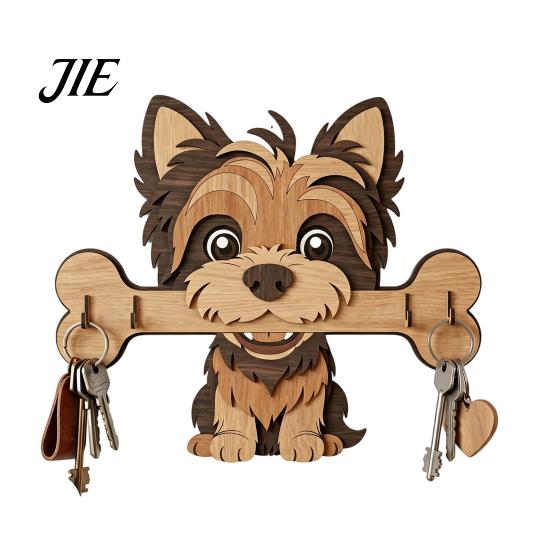 Decorazione Rustica Porta Chiavi da Parete in Legno, Gancio da Ingresso a Forma di Cane che Tiene un Osso, Organizer da Parete per Casa, Cucina, Corridoio,