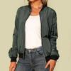 Women Loose Cardigan Coat Daily Lady Solid Color Zip-up Stand Collar Elastic Cuff Hem