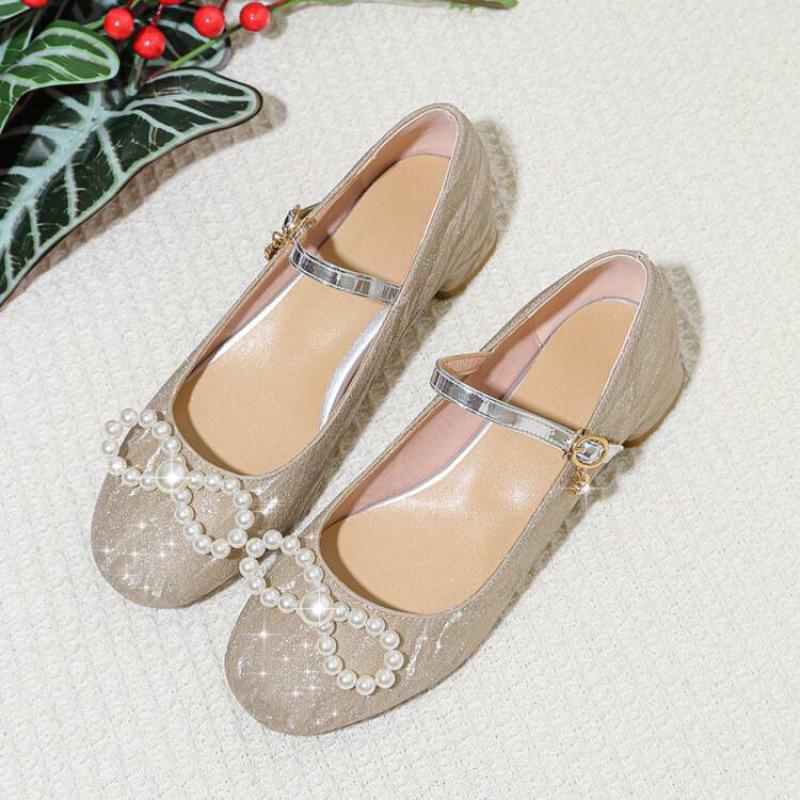 New girls single shoes sweet princess shoes older girls shoes bow buckle sequined crystal catwalk leather shoes