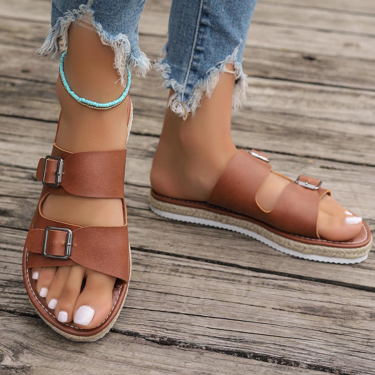 2024 Летние женские плоские сандалии с ремешком и пряжкой — фото 5