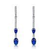 Orecchini a Candelabro Blu Triplo Ovale Halo Zaffiro Simulato CZ con Zirconi Cubici Scintillanti in Elegante Placcatura Argento per "Donne Reali"