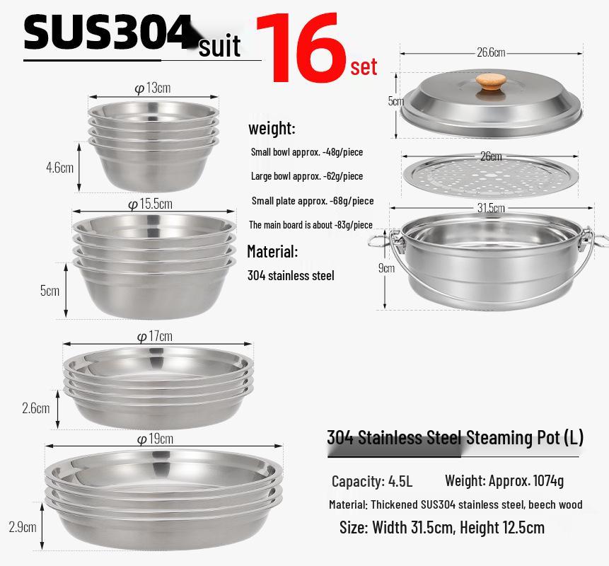 CLS 4.3L Stainless Steel Outdoor Steamer Pot - Portable for Rice, Noodles, Soup Cooking, with Steaming Basket