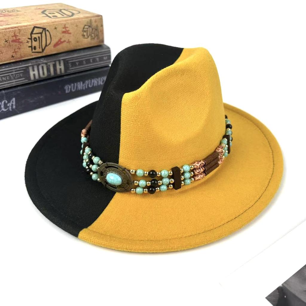 European And American Top Hat Women'S Literary And Retro Ethnic Style Jazz Hat Retro Decorative Lace-Up Men'S Denim Hat