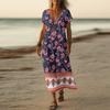 Letní šaty Dámské Dlouhé Boho Plážové šaty Elegantní Maxi šaty Výstřih do V Krátký rukáv Letní Tunikové šaty Lehké Vzdušné
