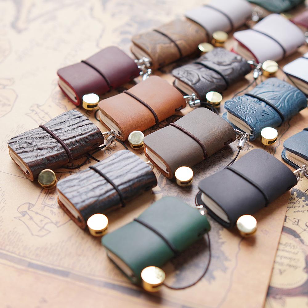 Urok ze skóry bydlęcej Japoński i Koreański Mini Kieszonkowy Dziennik - Uroczy Notatnik ze Skóry Crazy Horse