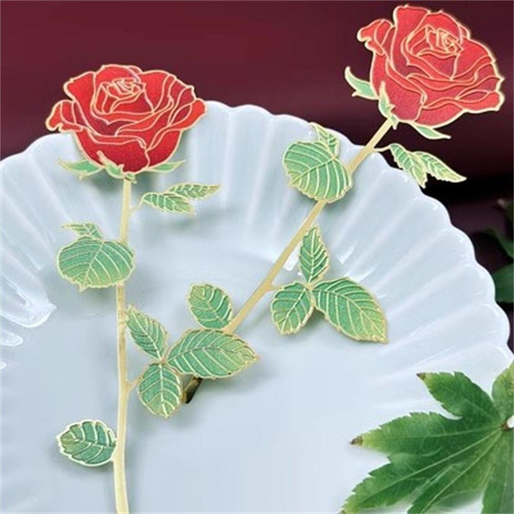Zinc Zinc Alloy Pendant Rose Bookmarks Red Rose Reading Book Mark Metal Bookmark  Book Lovers