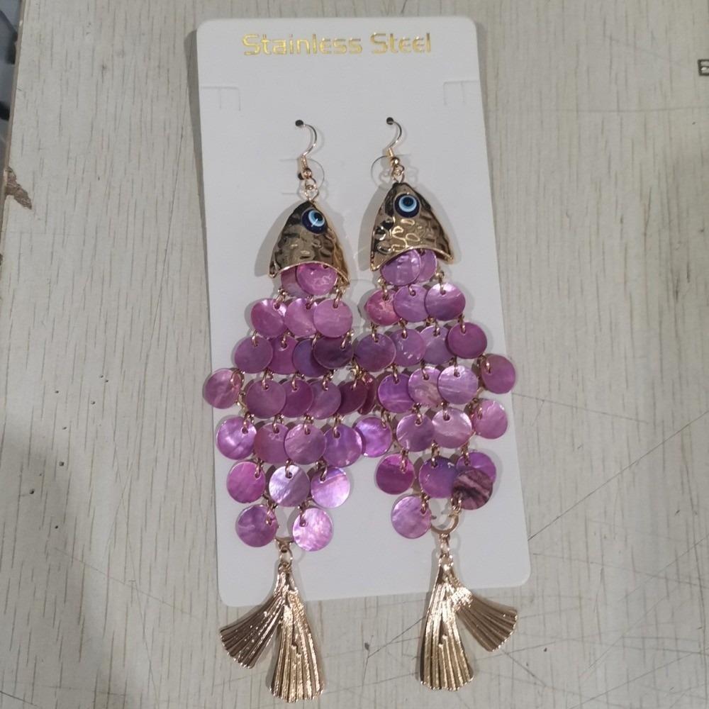 Elegant Fish-shaped Earrings Scaly Dangle Earrings Retro Imitation Shell Tassel Earrings  Women