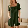 Damen Modischer und Lässiger Kurzarm-Plissee-Taschen-Jumpsuit Bedruckter Jumpsuit Shorts