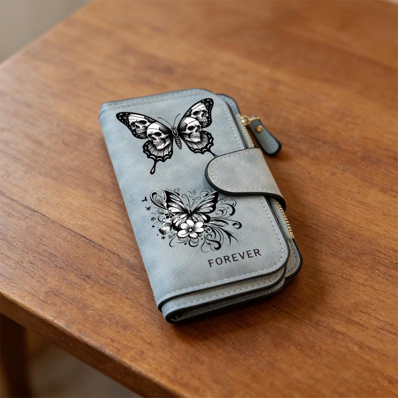 Women's long wallet, 1 piece, butterfly pattern clasp design - multi-compartment structure, suitable for travel, daily use, birthday gift, portable