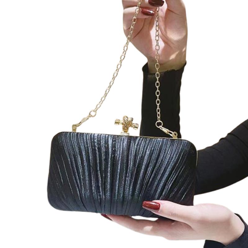 Pleated Evening Clutch Banquet Handbag For Women Crossbody Chain Bag Formal Bridal Wedding Clutch Prom Cocktail Party Purse