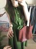 Retro literary green shirt sleeveless dress women's simple casual summer loose atmosphere long skirt
