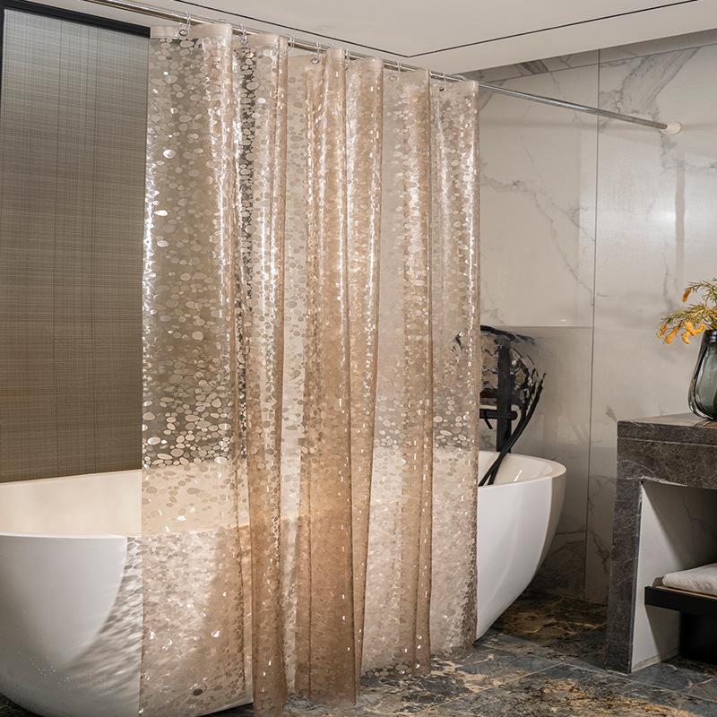 Waterproof PEVA Shower Curtain with Hooks, Solid Color, Thickened & Punch-Free for Bathroom