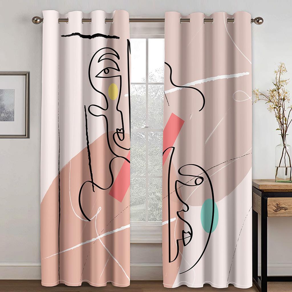 3D Print Polyester Simple Fashion Abstract Face Line Modern Cheap Bedroom Living Room Home Decor Shade Curtain Hooks Grommet