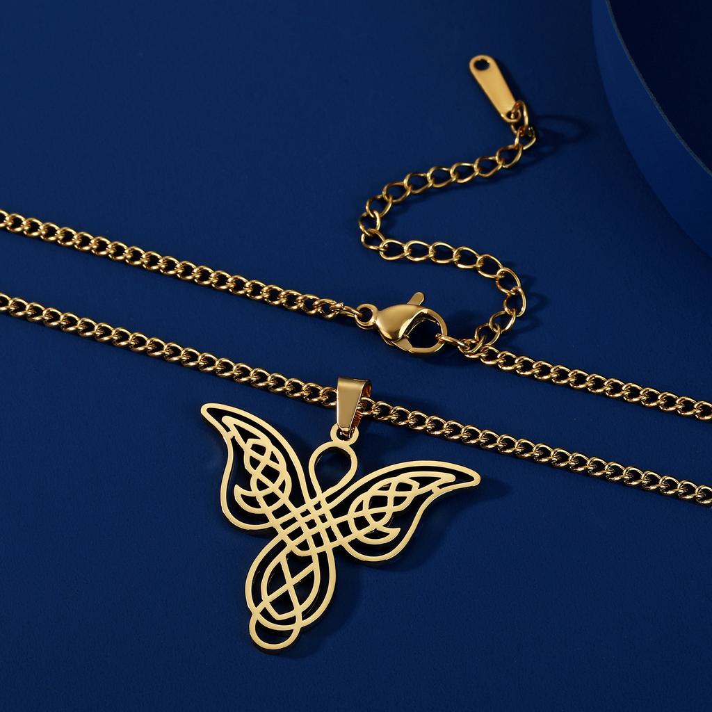 LIKGREAT Celtics Knot Wings Angel Necklace Hollow Hot Sale Big Butterfly Pendant Necklace Stainless Steel Jewelry Birthday Gift