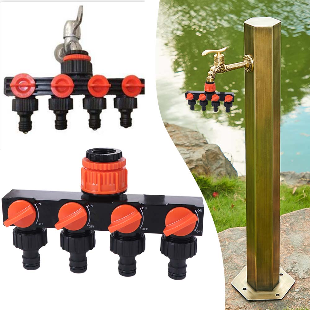 4 Independent Switches Garden Hose Splitter Robust Valve Flexible Hose Connection Hose Connector Splitter Heavy Duty