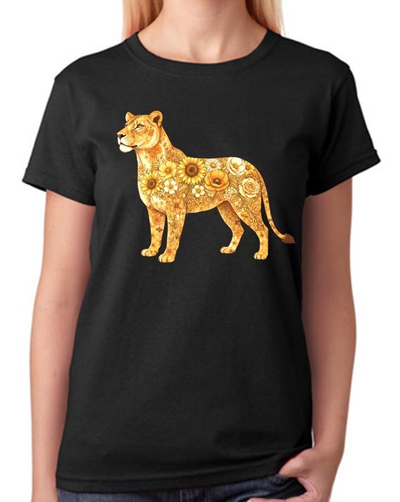 Floral Lioness Artwork Ladies T-Shirt Cute Wildlife Animal Art Tee 3XL