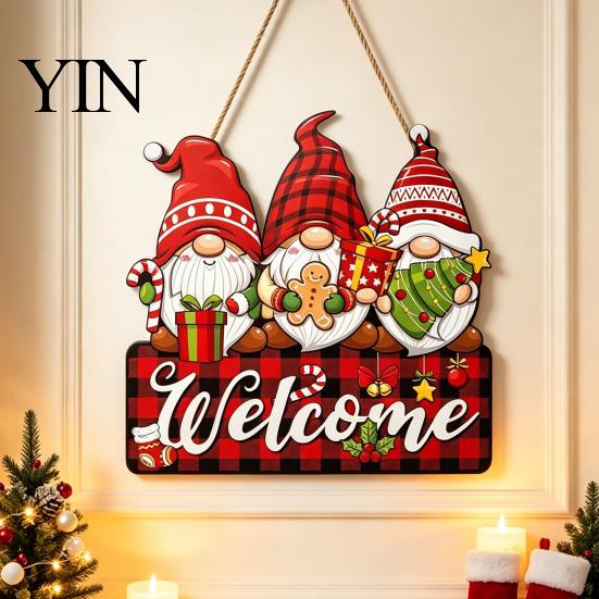 Solid Wood Christmas Decoration Gnome Wooden Hanging Pendant, Cartoon Ornament, Merry Decorative Craft Door Sign for Home Shop Holiday Party Hanger