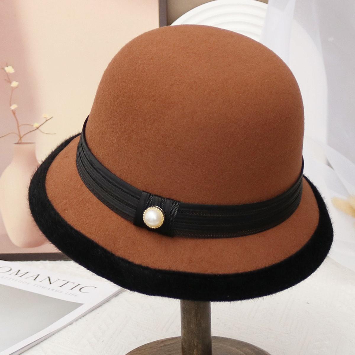 

2025 new hat women s autumn and winter wool British style bucket hat fashion show face small top hat versatile basin hat tide 56-58cm