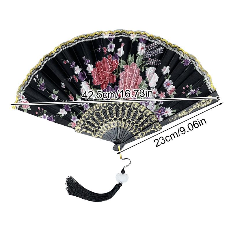 1Pc Flower Pattern Elegant & Luxurious Folding Fan Vintage Dance Fan Fashion Chinese Style Hand Held Stamping Design