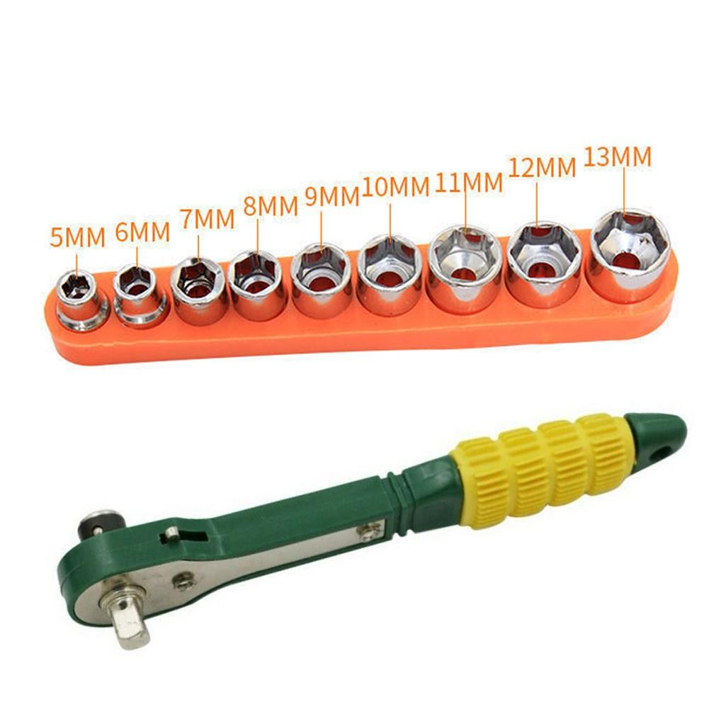 Portable Ratchet Wrench Tool Set 14 Inch with 10 Bits and 9 Sockets