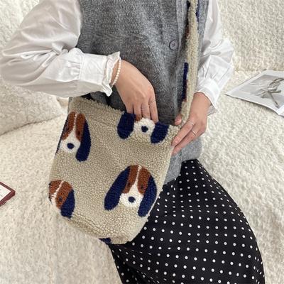 41 Color Polka Dot Plush Bag Lamb Wool Bucket Bag Large Capacity Shopping Bag One Shoulder Crossbody Underarm Bag