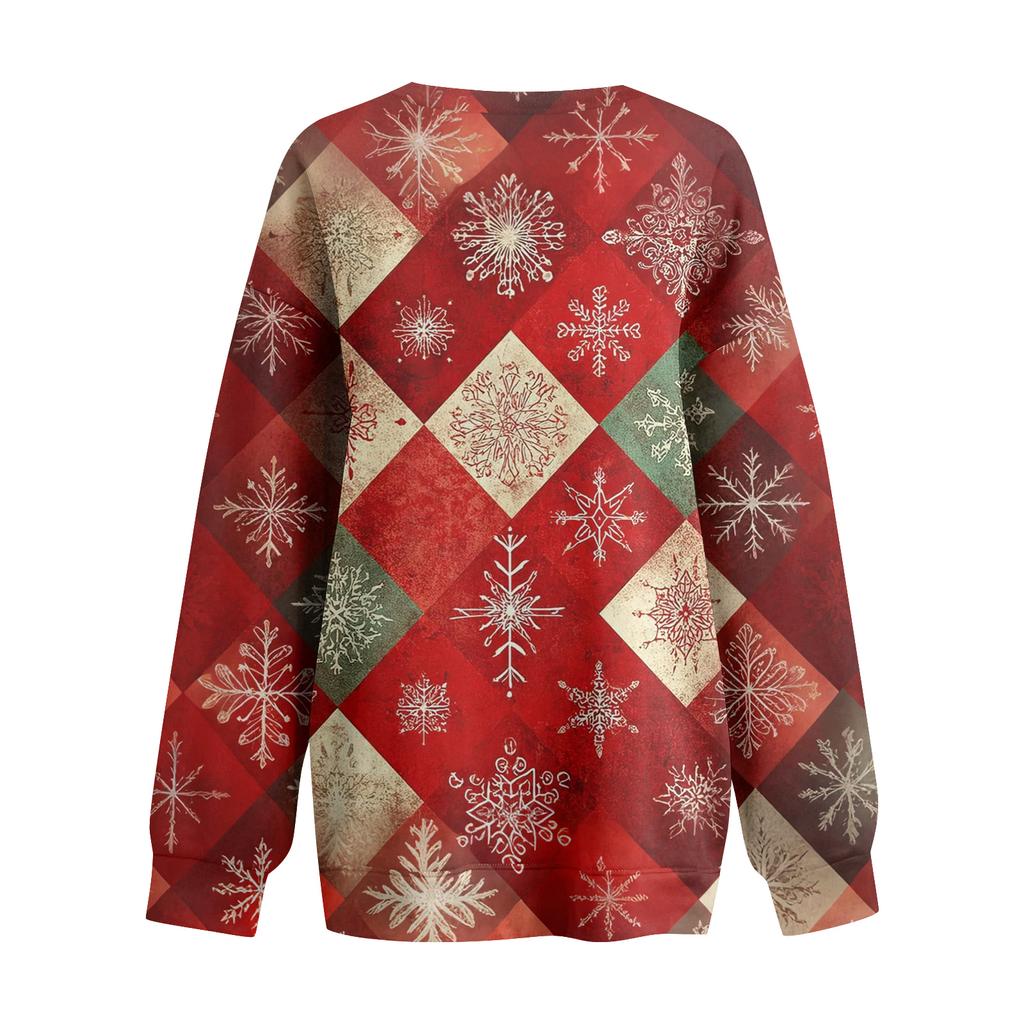 Women's Casual And Fashionable Christmas Print Long-Sleeved Top