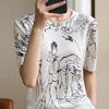 Women's Autumn/Winter Graffiti Wool Sweater: Round Neck, Short Sleeve, Casual Knit Pullover