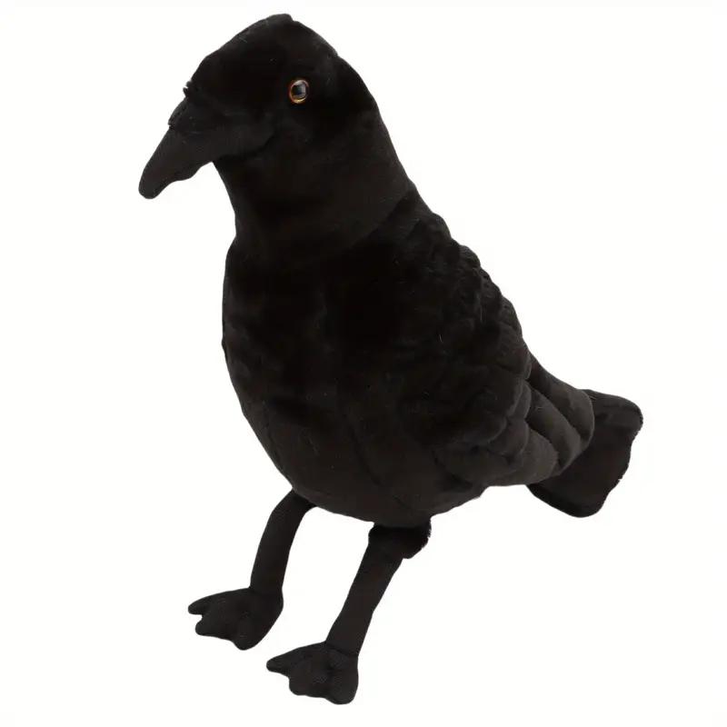 Simulated Black Crow Exquisite Feathers Fill in Crow Plush Animals Birthday Christmas Gifts for Kids Halloween Gift Home Decor