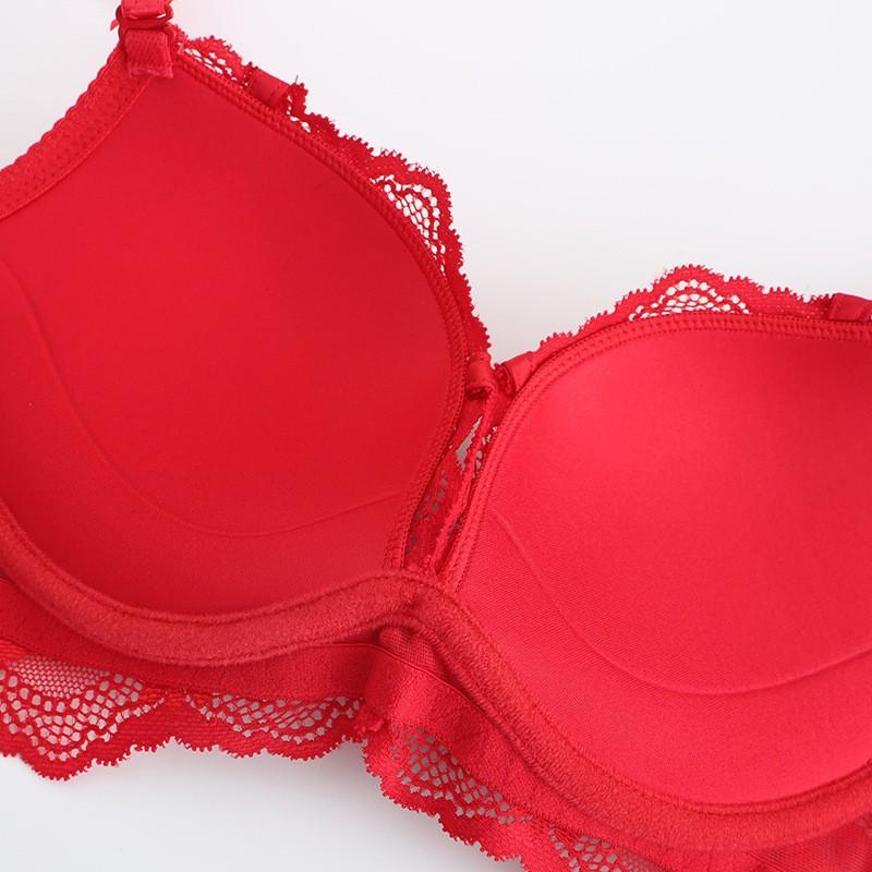 French sexy steel rimless breathable comfortable lace underwear women's thin top and thick bottom small breasts gather top bras