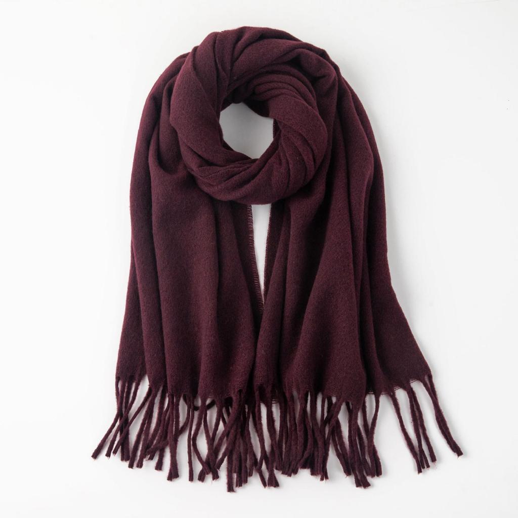 Korean-Style Faux Cashmere Shawl, Solid Color, Versatile Tassel Scarf for Women