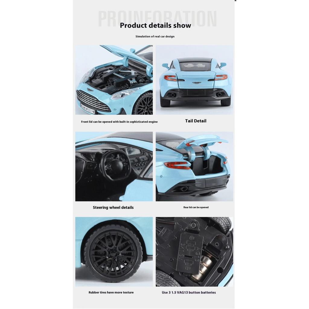 Boxed 1/32 Martin DB12 Alloy Car Model, Children's Toy Car with Sound and Lights, Holiday Gifts, Boys' Gaming Vehicle