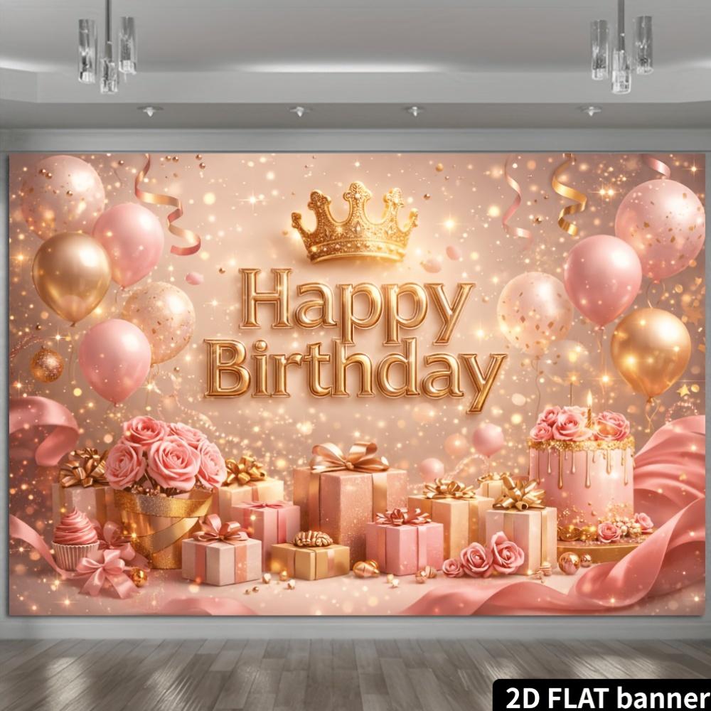 Sfondo per banner di celebrazione del compleanno planare 2D - Tema lusso oro, adatto per riunioni familiari e celebrazioni in ufficio