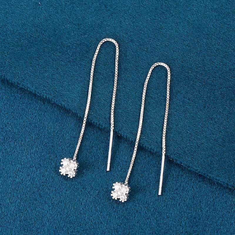 S925 Sterling Silver Four-Leaf Clover Long Ear Wire Korean Style Diamond-Inlaid Women s Earring 925 Silver