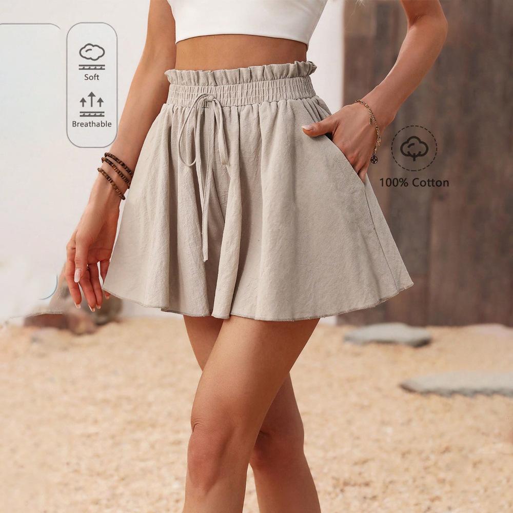 Women'S Washed Cotton, Comfortable And Casual Waist, Elastic Strap Design, Large Pants Legs, Shorts