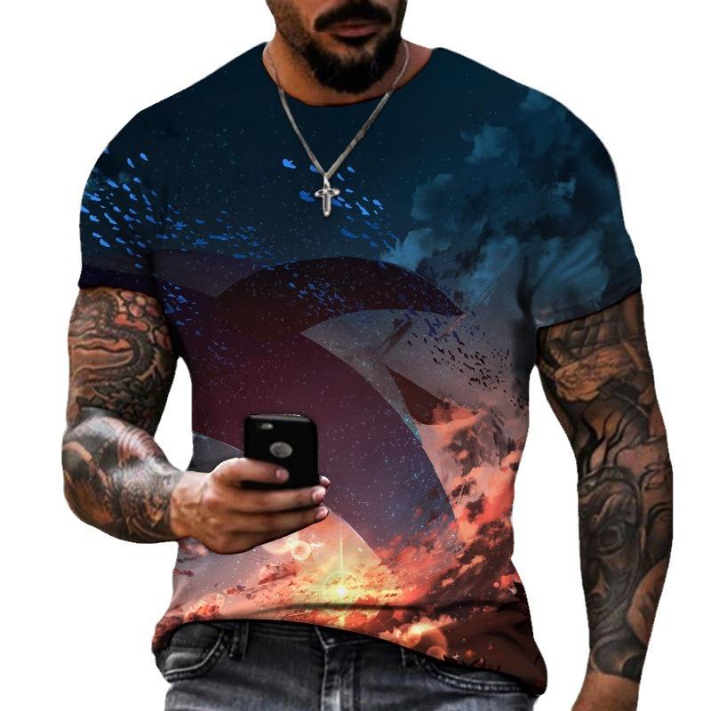 Sternenhimmel 3D-Digitaldruck Trendy Herren-T-Shirts Street Fashion Personalisiertes lockeres, lässiges T-Shirt mit Rundhalsausschnitt und kurzen Ärmeln