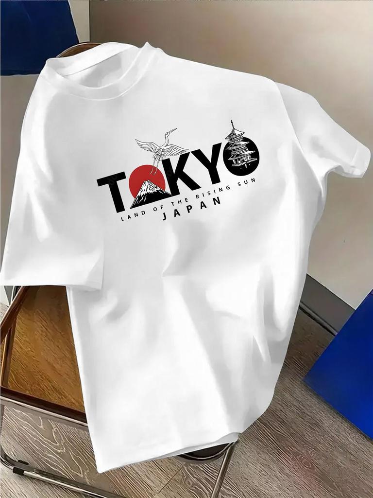 Summer Unisexs Graphic Tshirts Unisex Tokyo Theme Tshirts With Mount Fuji Cherry Blossoms Print Pure Cotton Comfortable Streetwear