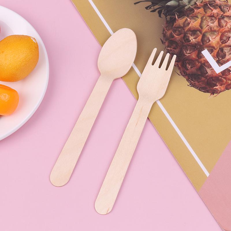 Hot Sale 50pcs 14cm Disposable Wooden Spoon Fork Set For Party Wedding Cake Tasting Batch Practical Tableware Party Peripherals