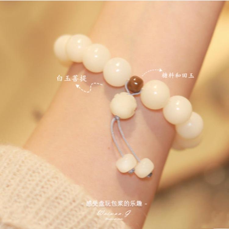 Fashionable Commuting Milky White Crystal Bracelet, Natural White Jade Bodhi Bead Finger Wrap Bracelet, Handheld Bodhi Bead Bracelet 16cm