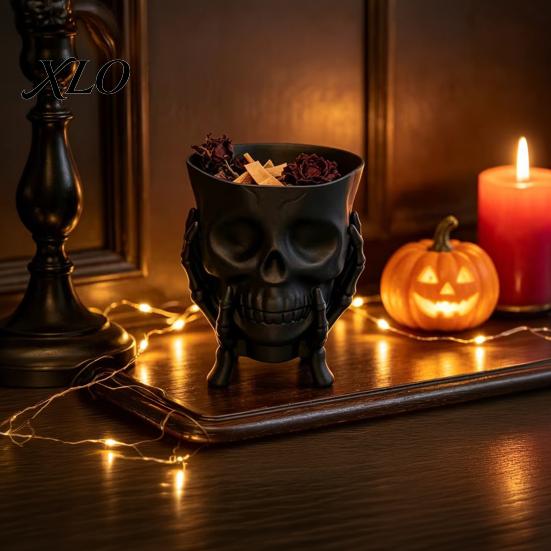 Dekorative Aufbewahrung für Aromatherapie 3D-gedruckter Totenkopf-Pflanzer mit Skelett-Hand-Ständer, Gotischer Sukkulenten-Topf, Halloween-Tischdekorationen