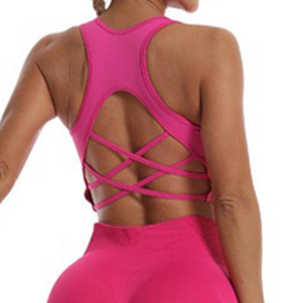 Women's Cross-Back Seamless Push-Up Sports Bra with Pads