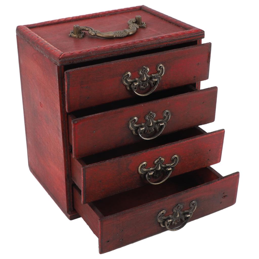 Jewelry Box Chinese Vintage Case 4 Drawer Wood Oriental Compact Ample Capacity Versatile Storage