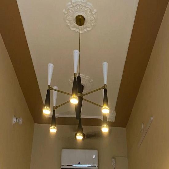 Mid-Century Modern Chandelier: Black White 6-Light Ceiling Fixture