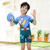 Children's Boys' One-Piece Short-Sleeve Swimsuit: Medium & Large, Quick-Dry, UV Protection