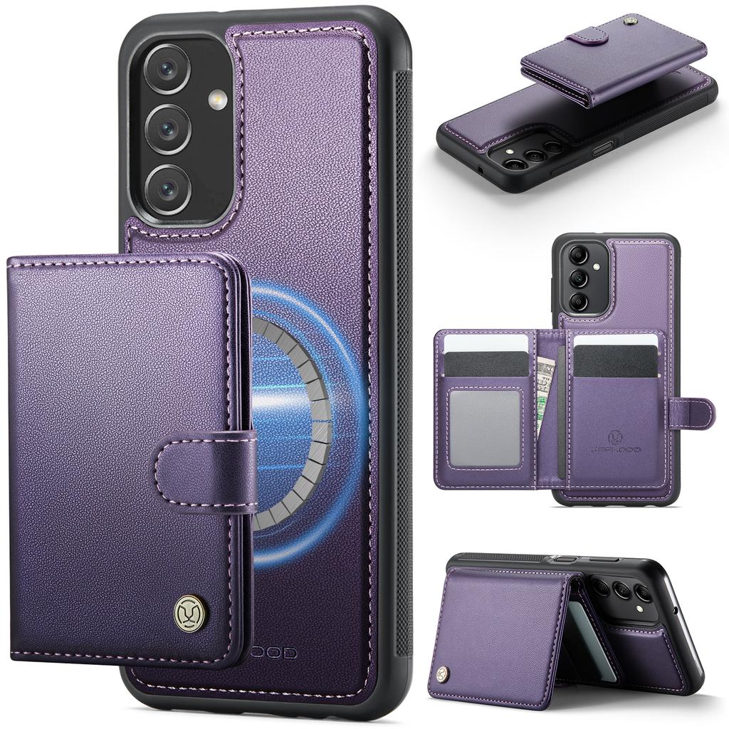 For Samsung Galaxy A24 4G (162.1mm) Case JEEHOOD J09 RFID Blocking Card Holder Leather Back Phone Cover Magnetic Case