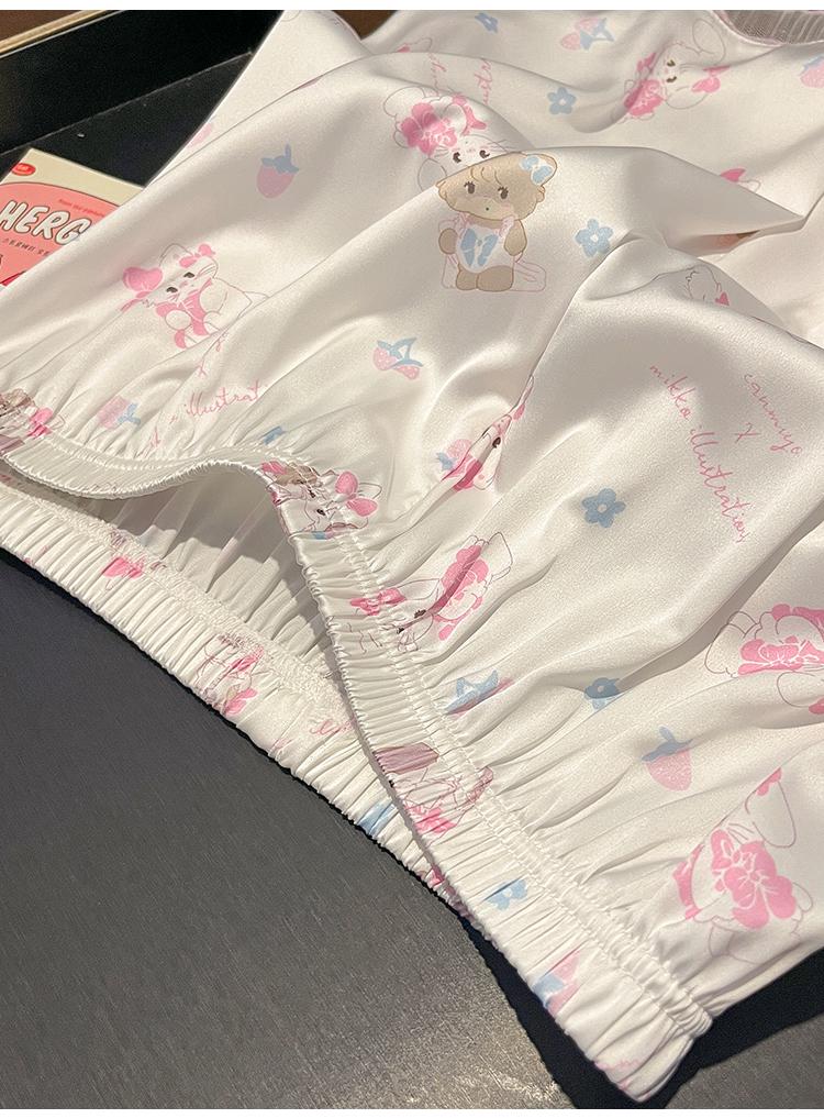 Summer Silk Pajamas Set: Cute Cartoon, Short Sleeve & Shorts